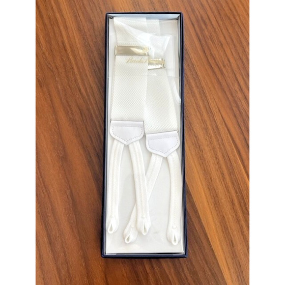 Brooks Brothers Suspender Braces Adjustable WHITE SILVER $138+ RETAIL - Picture 2 of 2